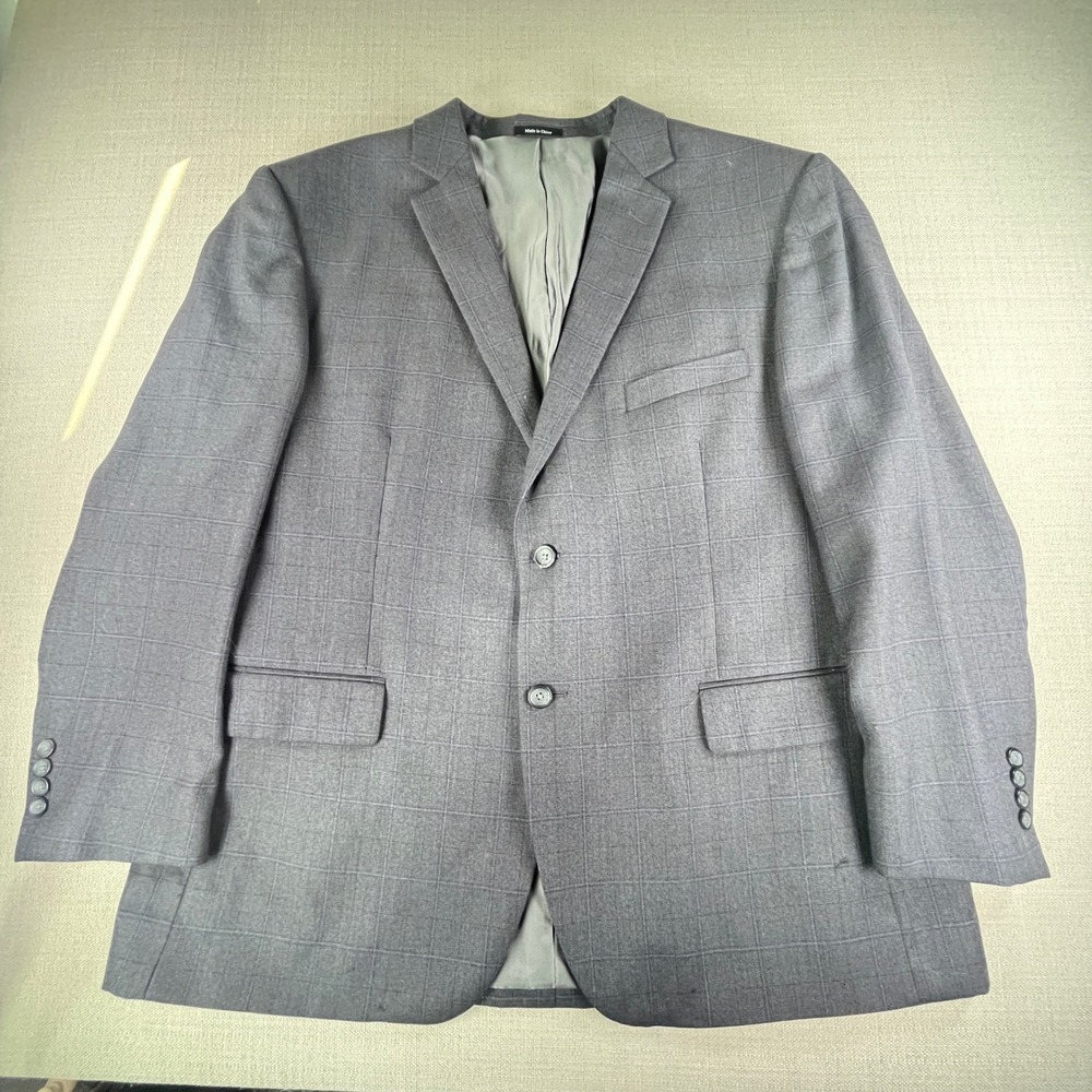 Pronto Uomo Platinum Blazer Mens 50 Regular Grey Wool Windowpane Plaid Jacket